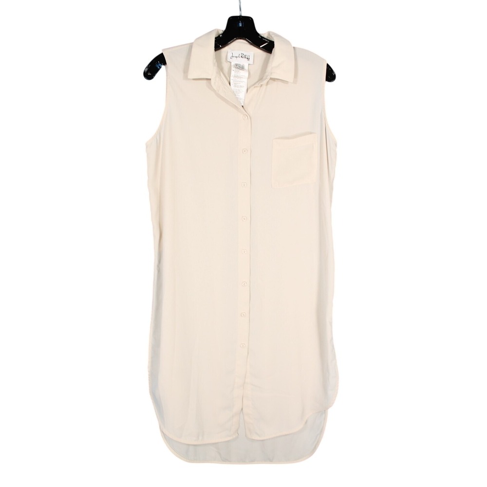 JOSEPH RIBKOFF Beige SLEEVELESS Button-Up HIGH SIDE SLITS Crepe TUNIC/BLOUSE 8